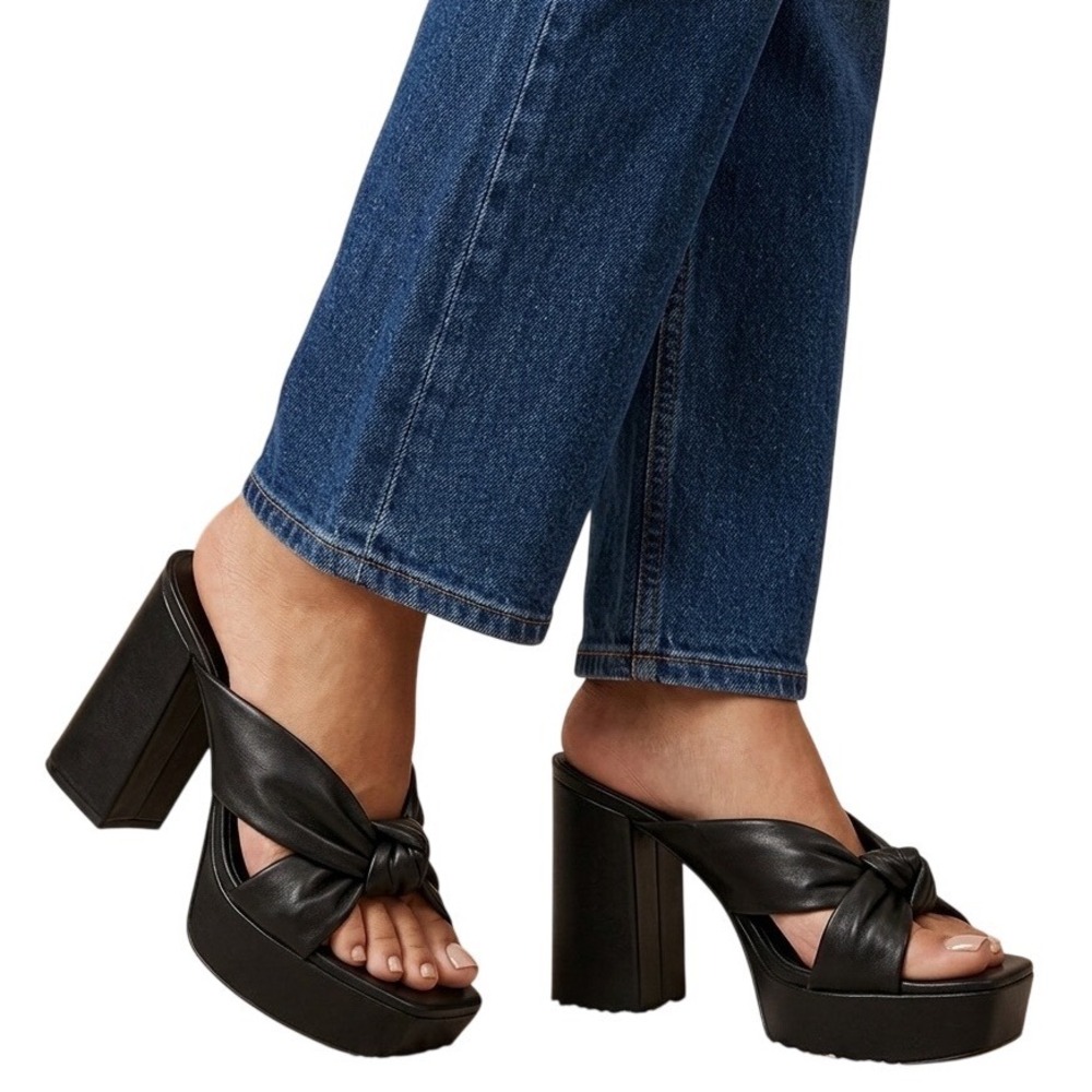 Open Edit Platform Sandals Size 8.5 Black Square Open‎ Toe Knotted Heels